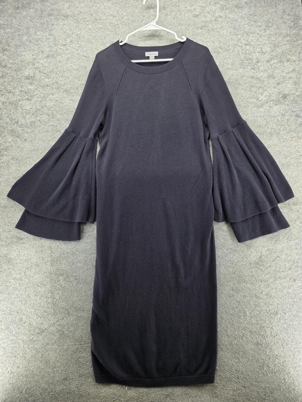 Chelsea28 Sweater Dress Womens Large Black Tiered Bell Sleeve Knit Pullover